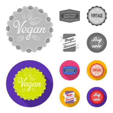 Sayılı seri, vintage, mega discont, kazmak Satılık. Etiket, tek renkli, düz stil vektör simge stok çizim web simgeler ayarla.