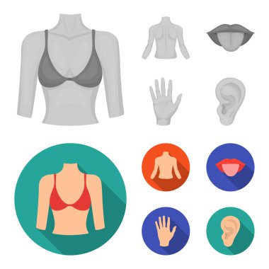 Kişi, ağız, el, kulak arkası. Gövde bölümü toplama simgeler tek renkli, düz stil vektör simge stok çizim web ayarla..