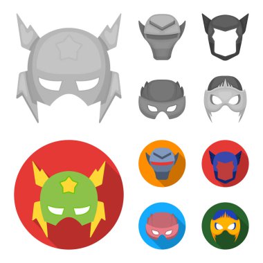 Kask, maske kafasına. Maske süper kahraman toplama simgeler tek renkli, düz stil vektör simge stok çizim web içinde ayarla..