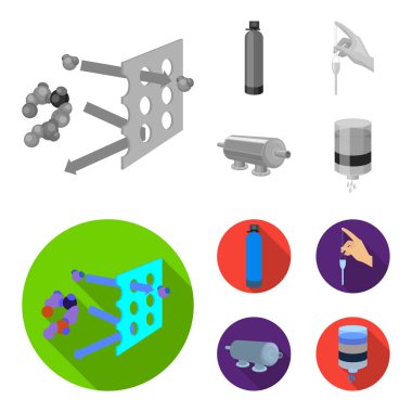 Arıtma, su, filtre, filtrasyon. Su filtrasyon sistemi toplama simgeler tek renkli, düz stil vektör simge stok çizim web ayarla..