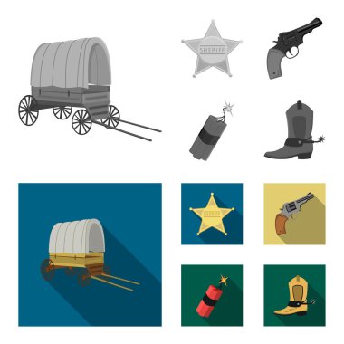 Yıldız Şerif, Colt, dinamit, kovboy çizme. Vahşi Batı toplama simgeler tek renkli, düz stil vektör simge stok çizim web ayarla..