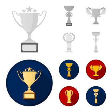 Altın Kupa siyah-beyaz set koleksiyonu tasarım için düz simgeler. Kazananlar Kupası vektör simge stok web çizim.