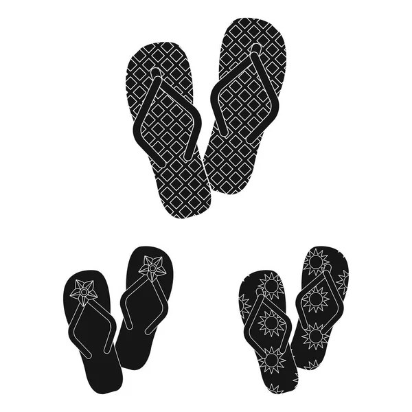 Flip-Flops schwarze Symbole in Set-Kollektion für Design. Strand schuhe vektor symbol stock web illustration. — Stockvektor