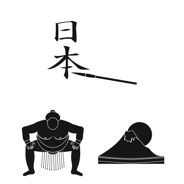 Țară Japonia pictograme negre în colecția de seturi pentru design.Japan și simbol vectorial reper ilustrație web stoc . — Vector de stoc