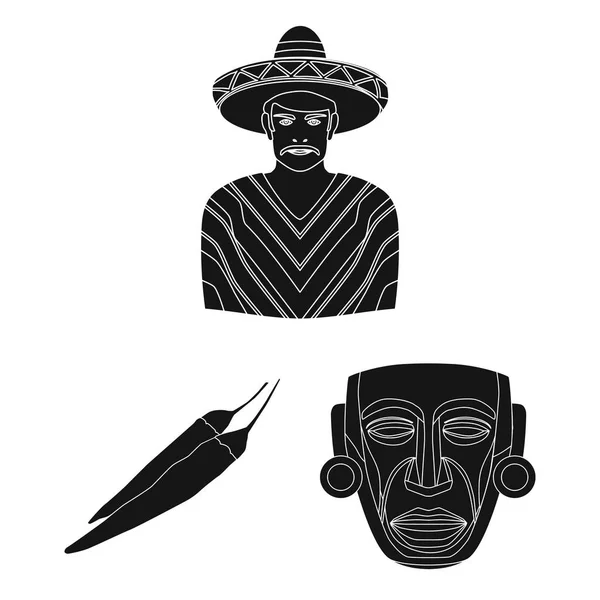 País México iconos negros en la colección de conjuntos para el diseño. México e hito vector símbolo stock web ilustración . — Archivo Imágenes Vectoriales