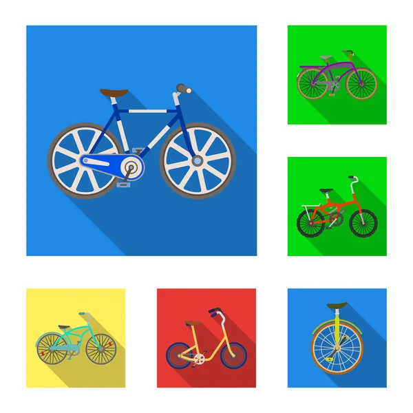 Różnych rowerów płaski ikony w kolekcja zestaw do projektowania. Rodzaj transportu wektor symbol akcji web ilustracja. — Wektor stockowy