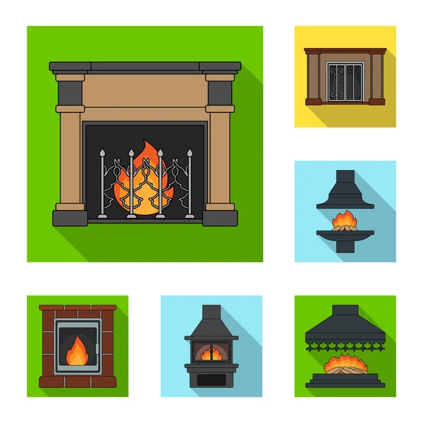 Diferentes tipos de chimeneas iconos planos en la colección de conjuntos para el diseño.Chimeneas construcción vector símbolo stock web ilustración . — Vector de stock