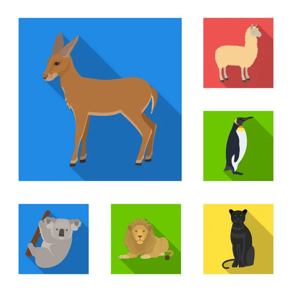 Diferentes animais ícones planos na coleção de conjuntos para design. ilustração da teia do estoque do símbolo do vetor do pássaro, do predador e do herbívoro . —  Vetores de Stock