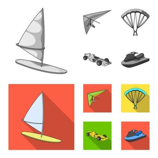 Hang glider, parachute, racing car, water scooter.Extreme sport set collection icons in monochrome,flat style vector symbol stock illustration web. — Stock Vector