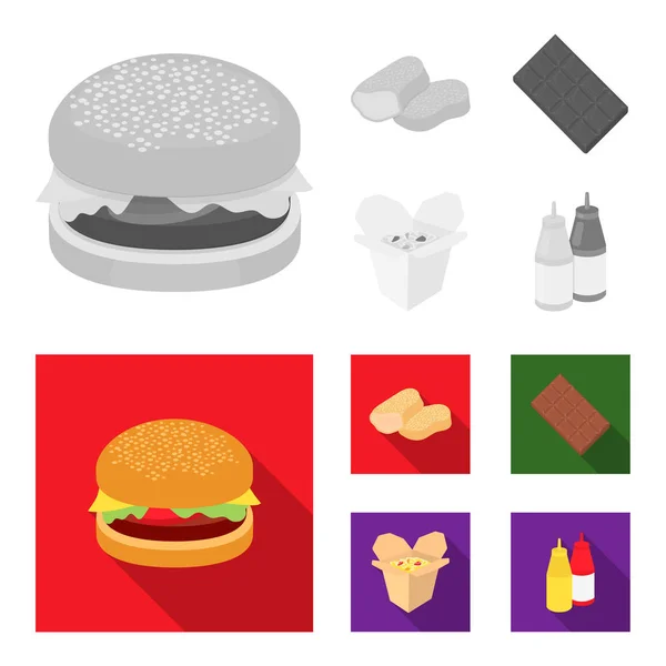 Chocolate, fideos, pepitas, salsa. Iconos de colección de juegos de comida rápida en monocromo, vector de estilo plano símbolo stock illustration web . — Archivo Imágenes Vectoriales