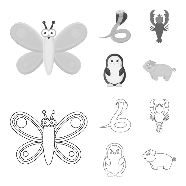 Un contour irréaliste, des icônes animales monochromes dans la collection set pour le design. Jouet animaux vecteur symbole stock web illustration . — Image vectorielle