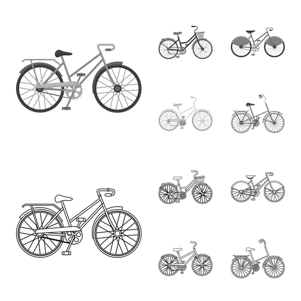 スポーツ バイクおよび他のタイプ。別の自転車はアウトライン、モノクロ スタイル ベクトル シンボル ストック イラスト web でコレクション アイコンを設定します。. — ストックベクタ