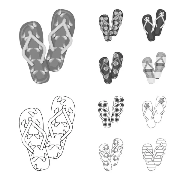 Contorno de chanclas, iconos monocromáticos en la colección de conjuntos para el diseño. Zapatos de playa vector símbolo stock web ilustración . — Vector de stock