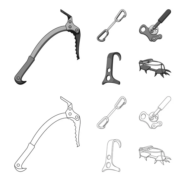 An ice ax, a carbine and other equipment.Mountaineering set collection icons in outline,monochrome style vector symbol stock illustration web. — Stock Vector