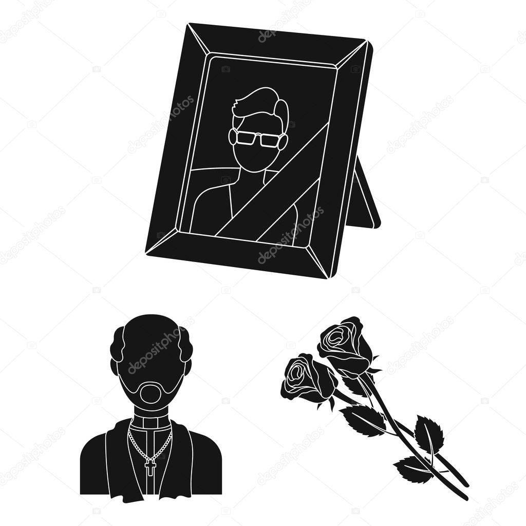 Funeral ceremony black icons in set collection for design. Funerals and Attributes vector symbol stock  illustration.