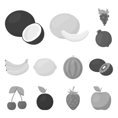 Set koleksiyonu tasarım için farklı meyve tek renkli simgeler. Meyve ve vitaminler sembol stok web illüstrasyon vektör.