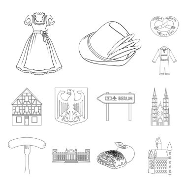 Ülke Almanya anahat simgeleri set koleksiyonu tasarım için. Almanya ve dönüm noktası sembol stok web illüstrasyon vektör.