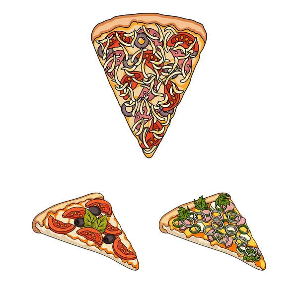 Different pizza cartoon icons in set collection for design.Pizza food vector symbol stock web illustration. — Stock Vector