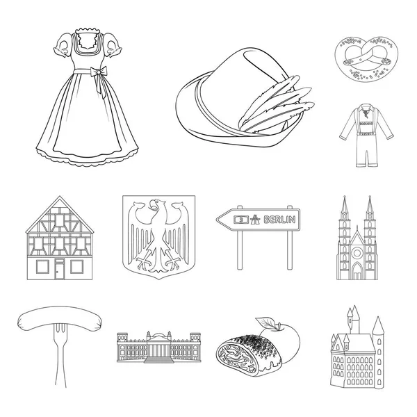 Land Duitsland overzicht pictogrammen in set collectie voor design. Duitsland en landmark symbool voorraad web vectorillustratie. — Stockvector