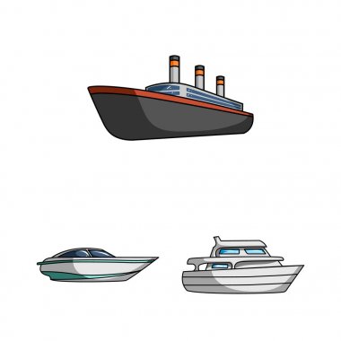 Su ve deniz taşıma karikatür simgeleri set koleksiyonu tasarım için. Tekneler ve gemiler çeşitli sembol stok web illüstrasyon vektör.