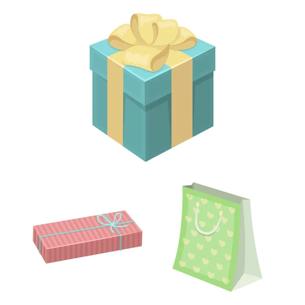 Подарункові та упаковки іконок мультфільмів у наборі для дизайну. Барвисті пакувальні векторні символи стокової веб-ілюстрації . — стоковий вектор