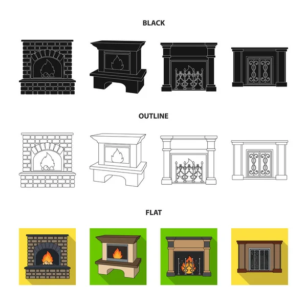 Fuego, calidez y confort.Chimenea conjunto de iconos de la colección en negro, plano, contorno estilo vector símbolo stock ilustración web . — Vector de stock