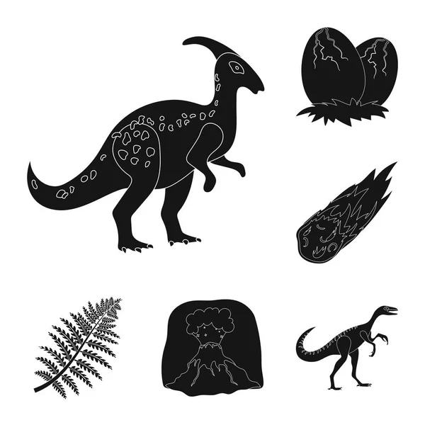Farklı dinozorlar set koleksiyonu tasarım için simgeler siyah. Tarih öncesi hayvan vektör simge stok web çizimi. — Stok Vektör