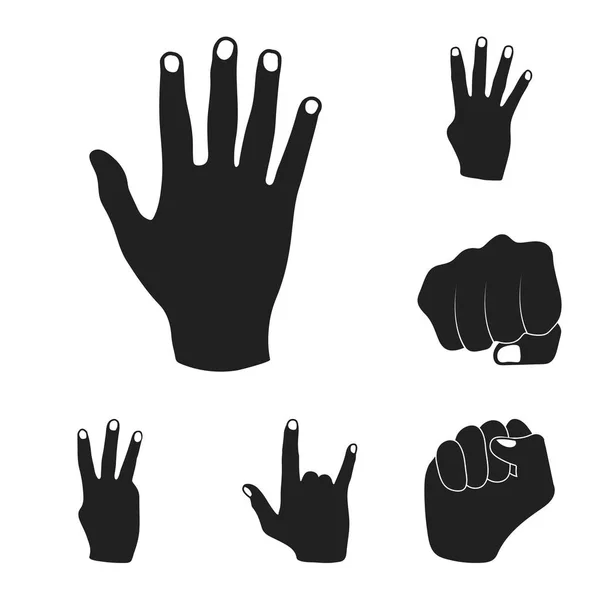 Mão gesto ícones pretos na coleção de conjuntos para o design. Palma e dedo símbolo vetor web ilustração . —  Vetores de Stock