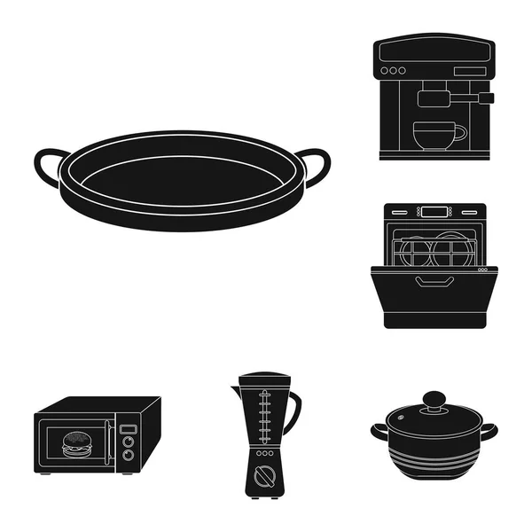 Kitchen equipment black icons in set collection for design. Kitchen and accessories vector symbol stock web illustration. — Stock Vector