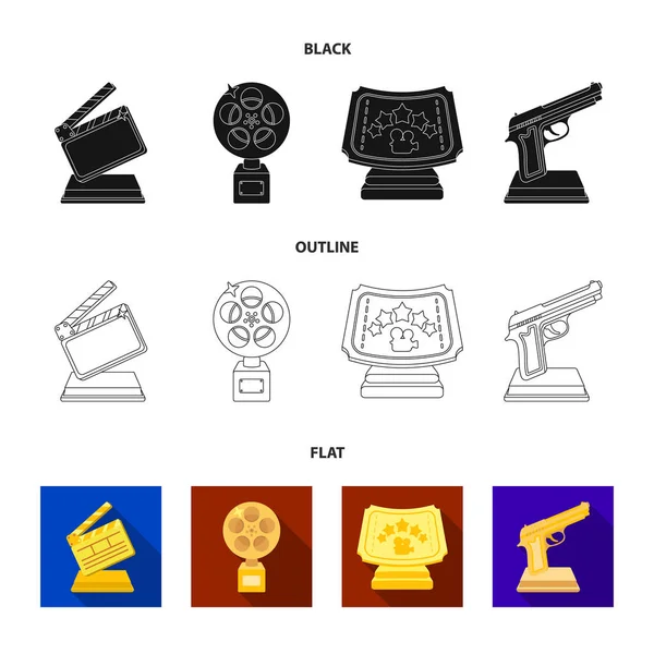 Gold pistol, silver prize for the best supporting role and other prizes.Movie awards set collection icons in black,flat,outline style vector symbol stock illustration web. — Stock Vector