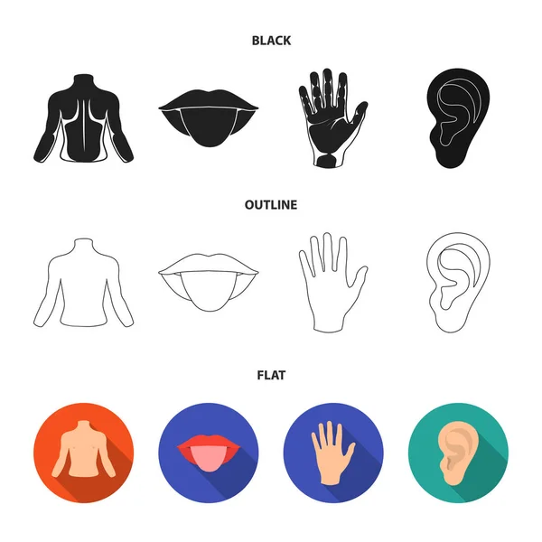 Detrás de la persona, boca, mano, oreja. Parte de los iconos de la colección body set en negro, plano, contorno estilo vector símbolo stock ilustración web . — Vector de stock