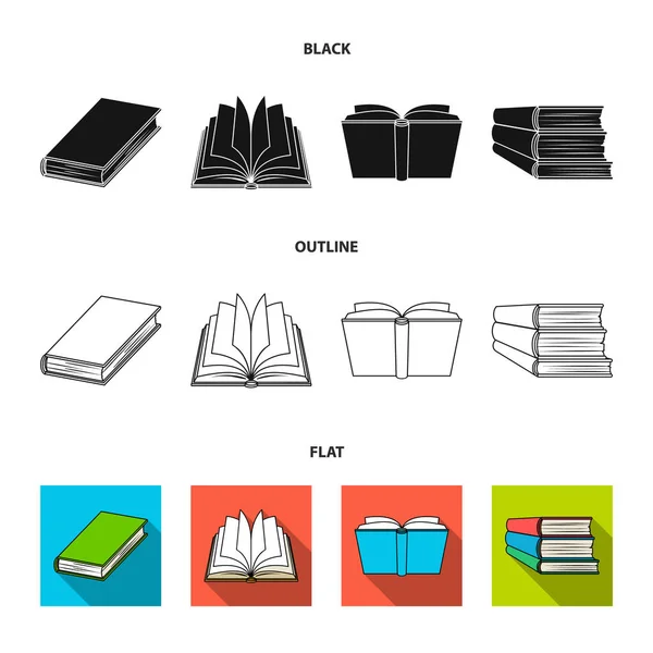 Olika typer av böcker. Böcker som samling ikoner i svart, platt, disposition stil vektor symbol stock illustration web. — Stock vektor