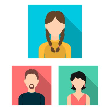 Avatar ve yüz düz simgeler set koleksiyonu tasarım için. Bir kişi görünümü vektör simge stok web çizim.