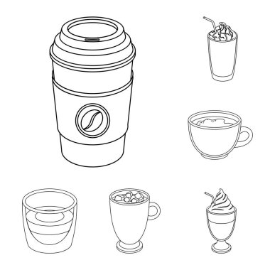 Kahve anahat simgeleri set koleksiyonu tasarım için farklı türde. Kahve içecek vektör simge stok web çizim.