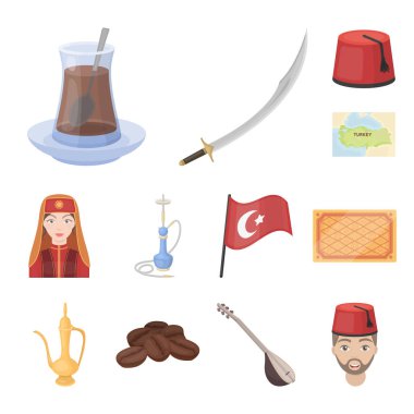 Türkiye'nin ülke çizgi film set koleksiyonu tasarım için simgeler. Sembol stok web illüstrasyon vektör seyahat ve konumlar.