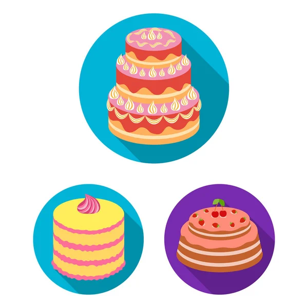 Cake and dessert flat icons in set collection for design. Holiday cake vector symbol stock web illustration. — Stock Vector