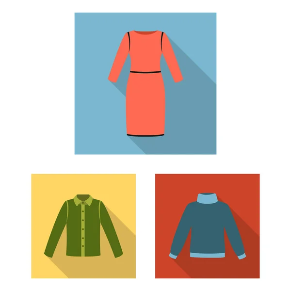 不同类型的衣服平面图标集合中的设计。服装和风格矢量符号股票网站插图. — 图库矢量图片