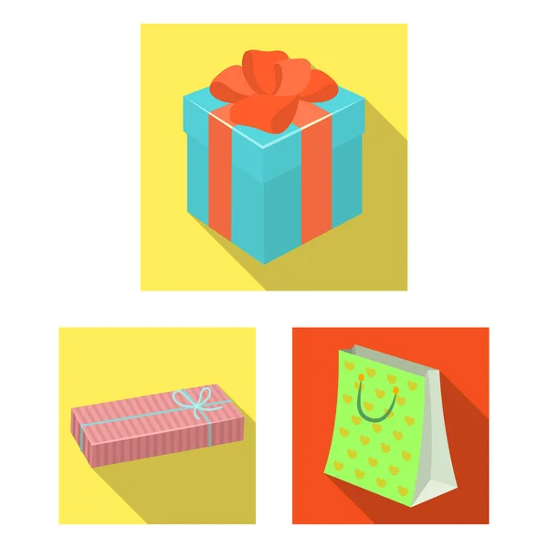 Geschenk und Verpackung flache Symbole im Set Sammlung für design.bunte Verpackung Vektor Symbol Stock Web-Illustration. — Stockvektor