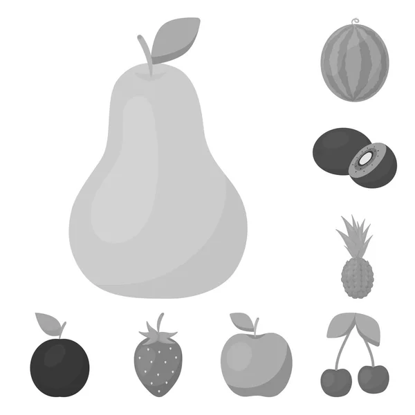Ícones monocromáticos de frutas diferentes na coleção de conjuntos para design. Frutas e vitaminas símbolo vetorial ilustração web . — Vetor de Stock