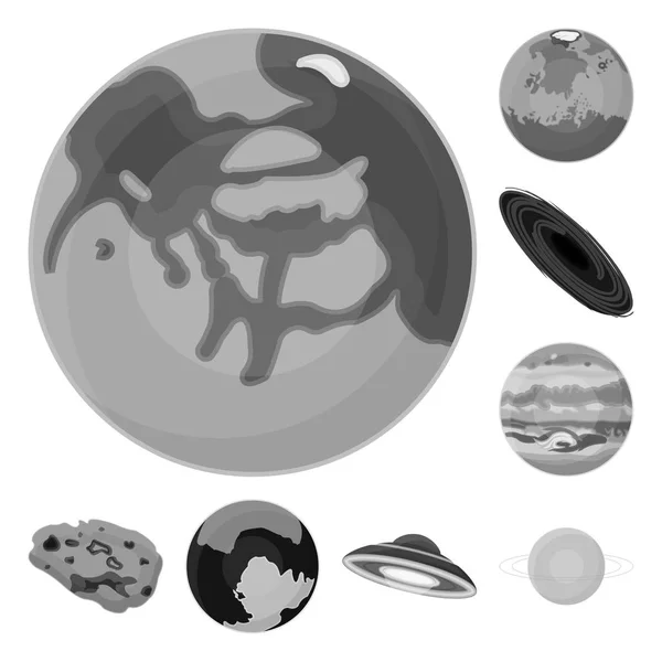 Planetas do sistema solar ícones monocromáticos em coleção de conjuntos para design. Cosmos e astronomia símbolo vetorial ilustração web . — Vetor de Stock