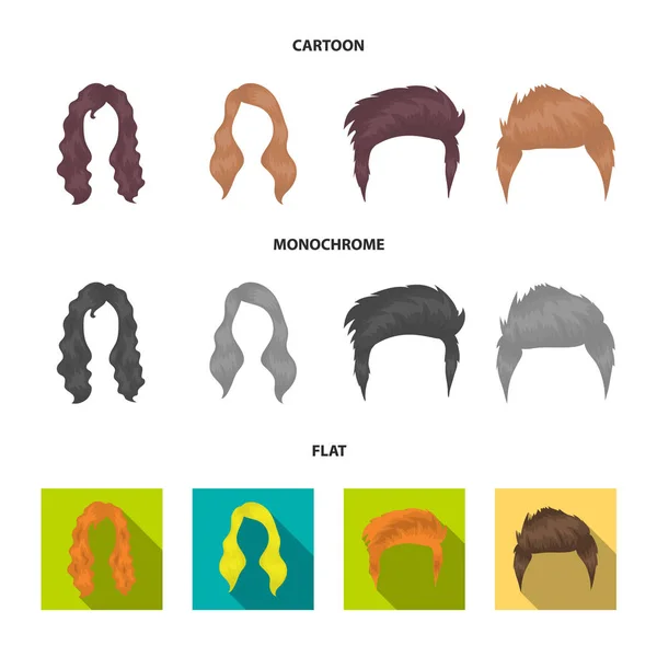 Moustache et barbe, dessin animé de coiffure, plat, icônes monochromes dans la collection ensemble pour le design. Élégante coupe de cheveux vectoriel symbole stock illustration web . — Image vectorielle