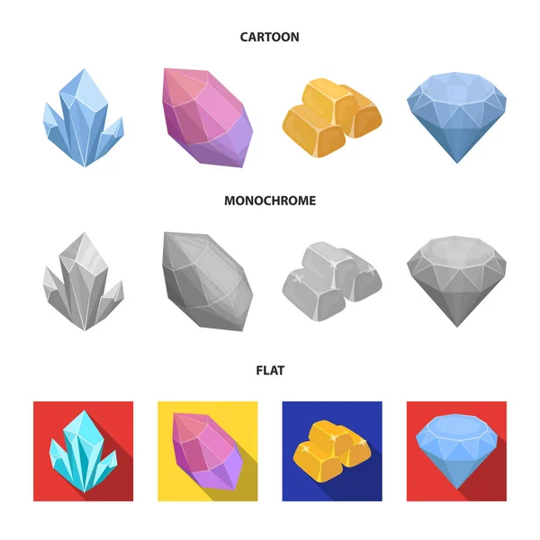 Cristais, minerais, barras de ouro. Minerais preciosos e ícones coleção conjunto de jóias em desenhos animados, plana, estilo monocromático símbolo vetorial web ilustração estoque . —  Vetores de Stock