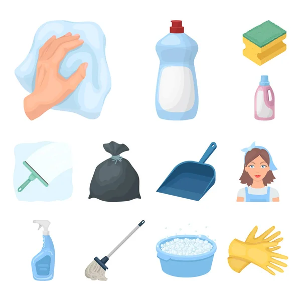 Cleaning and maid cartoon icons in set collection for design. Equipment for cleaning vector symbol stock web illustration. — Stock Vector