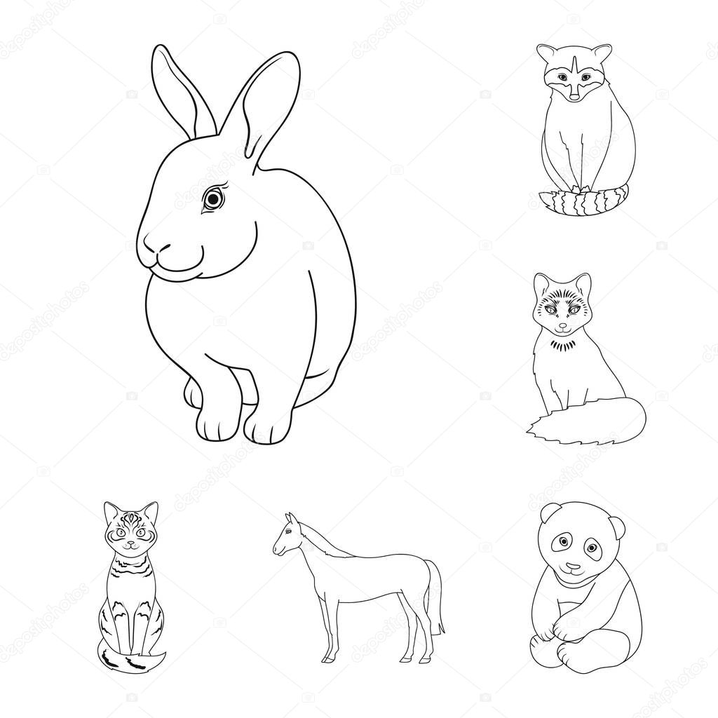 Realistic animals outline icons in set collection for design. Wild and domestic animals vector symbol stock web illustration.