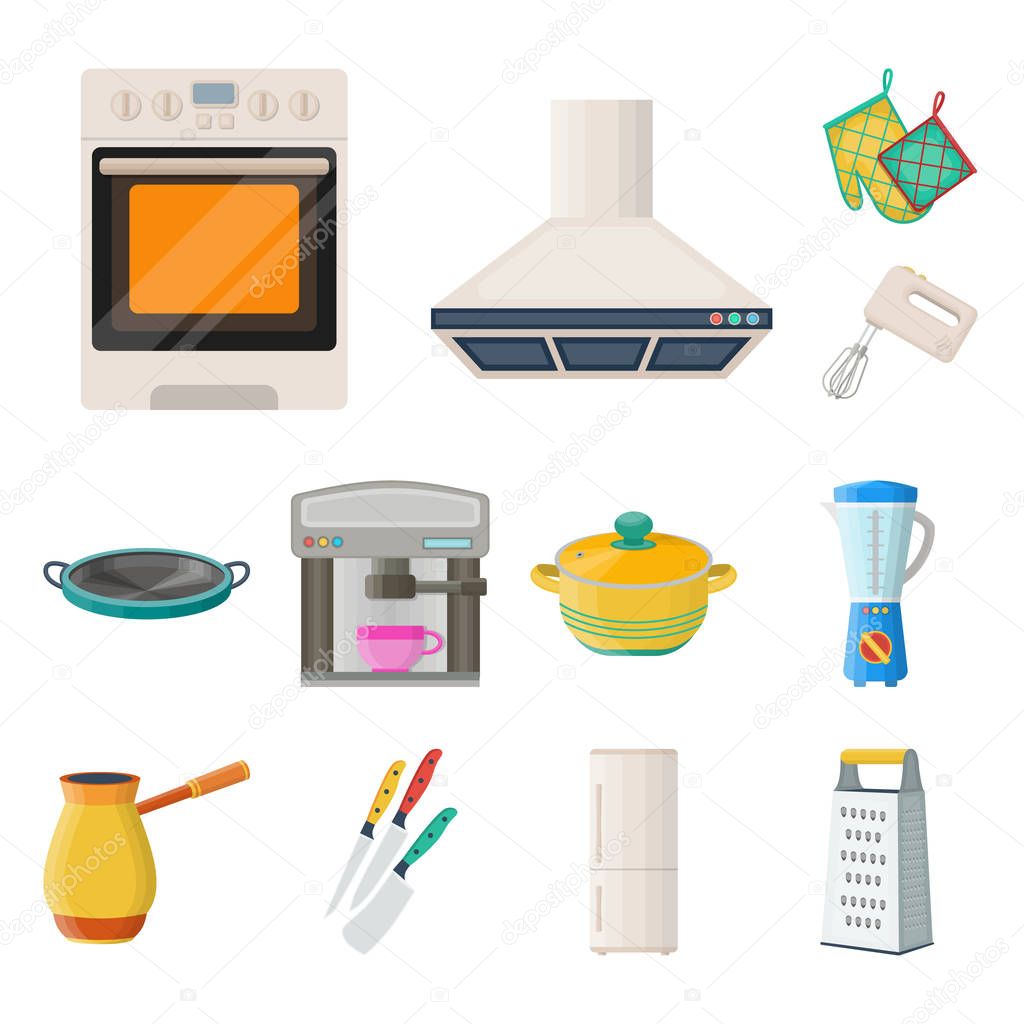 Kitchen equipment cartoon icons in set collection for design. Kitchen and accessories vector symbol stock  illustration.