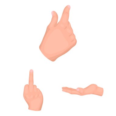 Set koleksiyonu tasarım için el jest karikatür simgeler. Palmiye ve parmak sembol stok web illüstrasyon vektör.