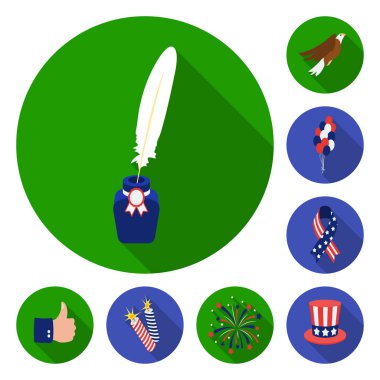 Vatansever gün, set koleksiyonu tasarım için tatil düz simgeler. Amerikan geleneği vektör simge stok web çizimi.