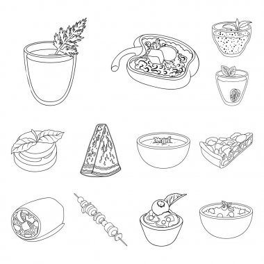 Set koleksiyonu tasarım için vejetaryen yemek anahat simgeleri. Sebze ve süt gıda vektör simge stok web çizim.