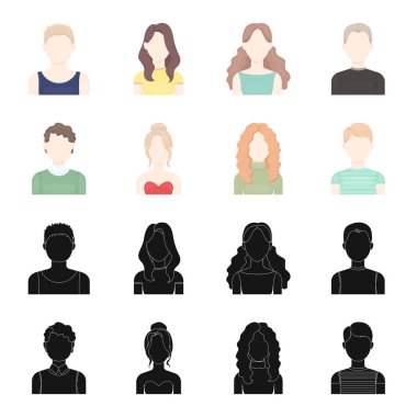 Kıvırcık saçlı çocuk, sarışın, Kızıl saçlı, genç. Avatar toplama simgeler siyah, karikatür tarzı vektör simge stok çizim web içinde ayarla..