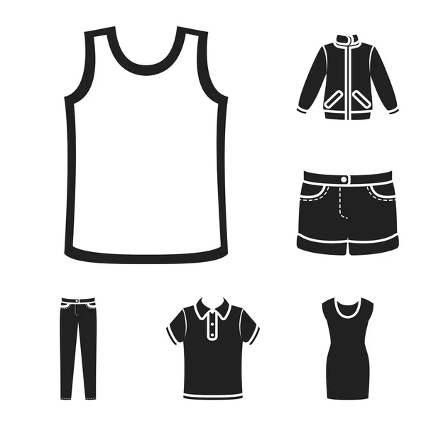 Verschiedene Arten von Kleidung schwarze Symbole in Set-Kollektion für Design. Kleidung und Stil Vektor Symbol Stock Web Illustration. — Stockvektor